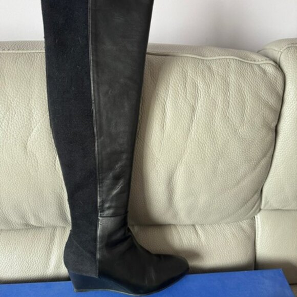 Stuart Weitzman Blaire over the knee black leather Wedge boots size 9 - Picture 10 of 16